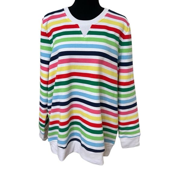 NWT Charter Club Ladies X Large Rainbow Stripe Pullover Long Sleeve Fleece Top - Picture 1 of 3